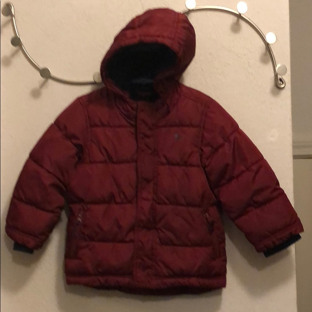 Maroon hooded puffer coat 3t